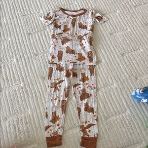 Little Sleepies White Pajama Top with Brown Trim